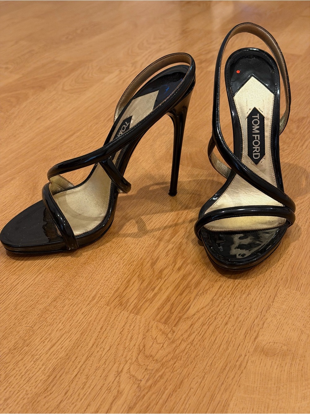 Tom Ford Black Patent Stiletto Sandals size 8-8.5 eu 40